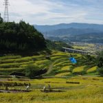 「稲倉の棚田」　撮影者：石川公康　撮影地：長野県上田市・稲倉棚田　撮影日：2016 年9 月25日　稲刈りの時期に当たりましたので、多くの子供たちが 稲刈りに参加していました。この棚田の場所から車で10分くらいで、現在放映している「真田丸」の真田家ゆかりの 場所が点在しており観光客も多く訪れていました